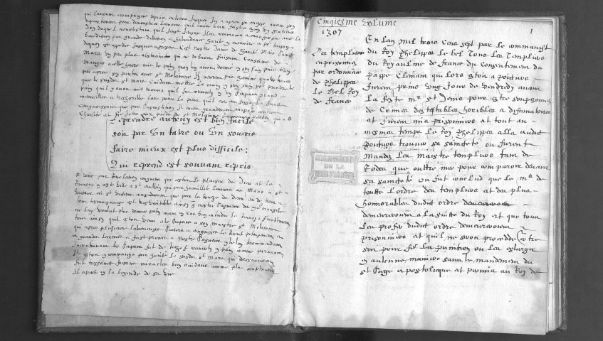 Vol. VI. Notes historiques diverses, commençant à l'année 1307 (histoire de France et d'Anjou)