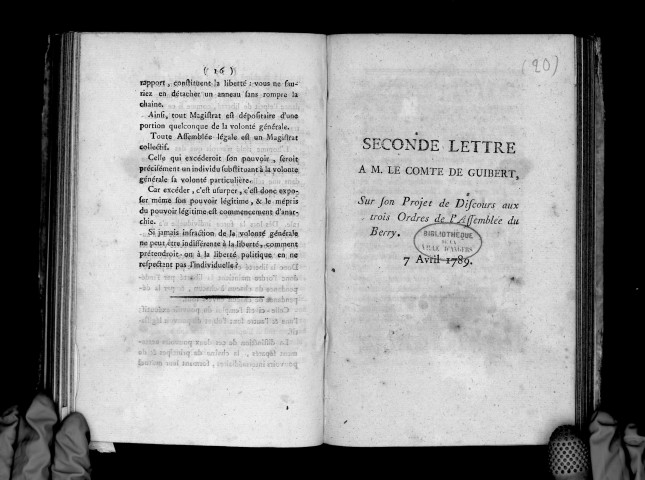 Seconde lettre à M. le comte de Guibert sur son projet de discours aux trois ordres de l'assemblée du Berry, 7 avril 1789