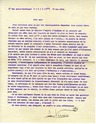 Lettres de Louis Vierne à Jean Huré