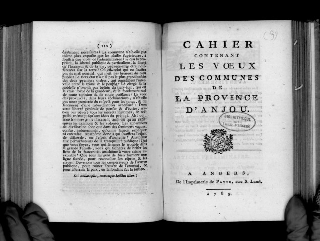 Cahier contenant les voeux des communes de la province d'Anjou