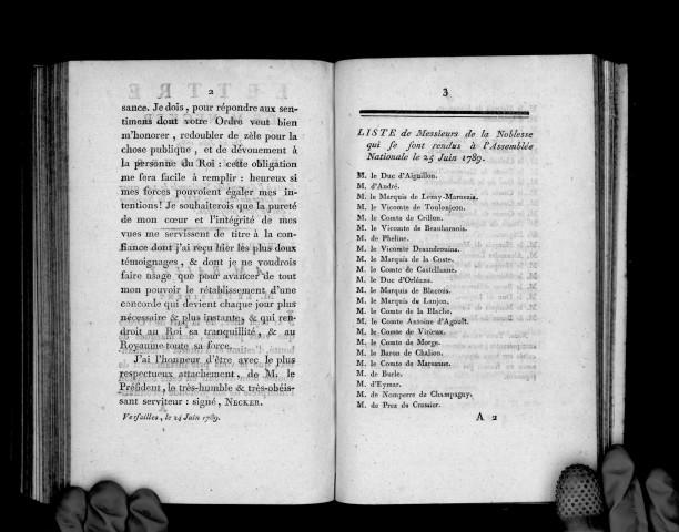 Lettre de M. Necker du 24 juin 1789, et discours prononcés à l'Assemblée nationale le 25 juin 1789