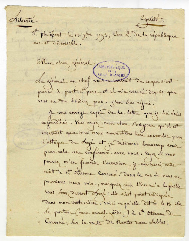 Correspondance du général Kléber [au général Beysser]