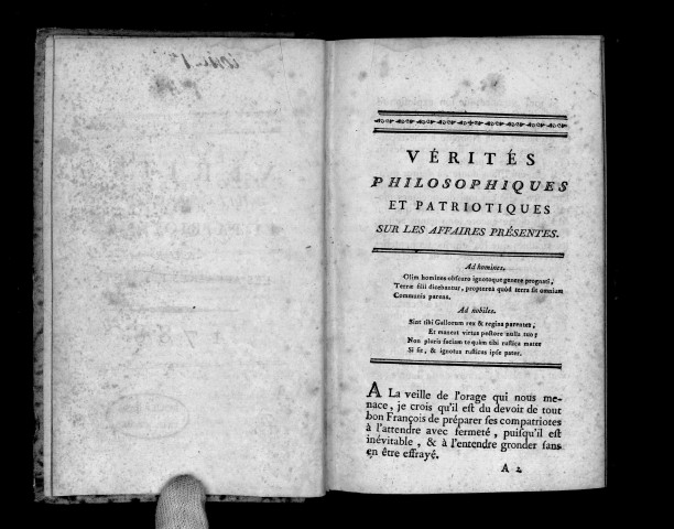 Vérités philosophiques et patriotiques sur les affaires présentes