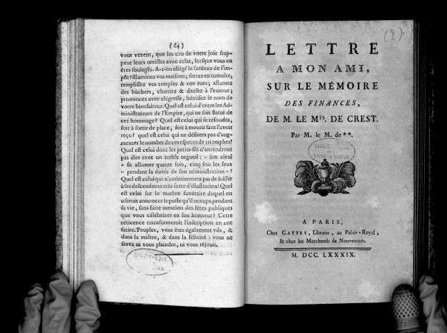 Lettre à mon ami sur le mémoire des finances de M. le marquis de Crest, par M. le m. de ***