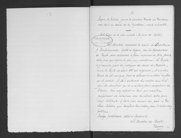 Le siège et la prise de Cholet ou la destruction des Brigands de la Vendée, pièce patriotique et en prose, attribuée sans preuve certaine à un acteur du théâtre d'Angers Le Sénéchal dit Clairfons
