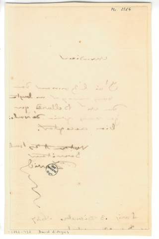 Lettre de David d'Angers à M. Jules Mareschal