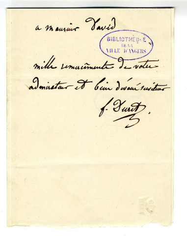 Correspondance du sculpteur Duret avec Pierre-Jean David d'Angers