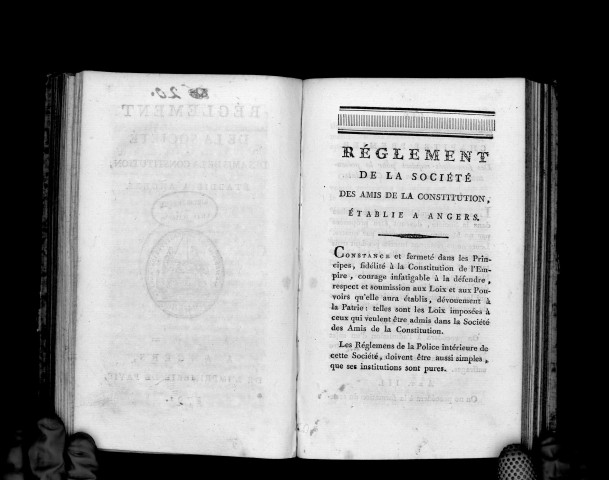 Règlement de la société des Amis de la constitution, établie à Angers