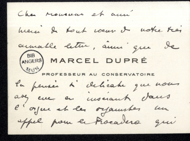 Lettres de Marcel Dupré à Jean Huré