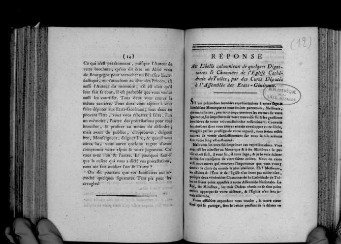 Eponse au libelle calomnieux de quelques dignitaires et chanoines de l'église cathédrale de Tulles par des curés députés aux Etats Généraux