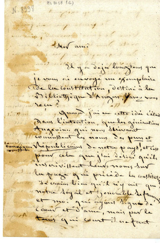 Lettre autographe de David d'Angers à Adville, bibliothécaire, accompagnée de deux lettres du vendeur Emmanuel Fabius