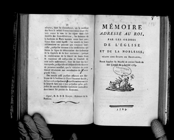 Mémoire adressé au roi par les ordres de l'Eglise et de la noblesse séants aux Etats de Bretagne