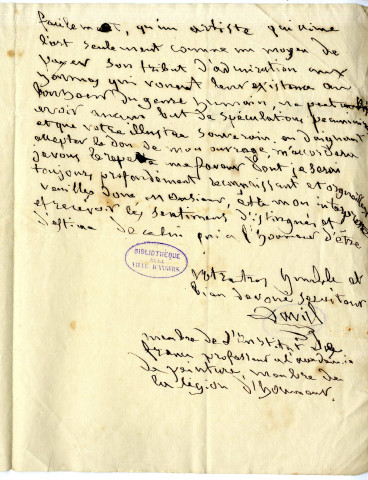 4 - Lettre à un sujet du roi de Bavière pour lui offrir son buste, en faisant mention du buste de l'Anglais Bentham