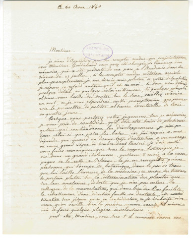 Correspondance du comte de Tristan à Richard, membre de l'Académie royale des sciences