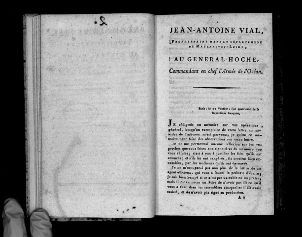 Encore la Vendée. Première lettre au général Hoche, par Jean-Antoine Vial