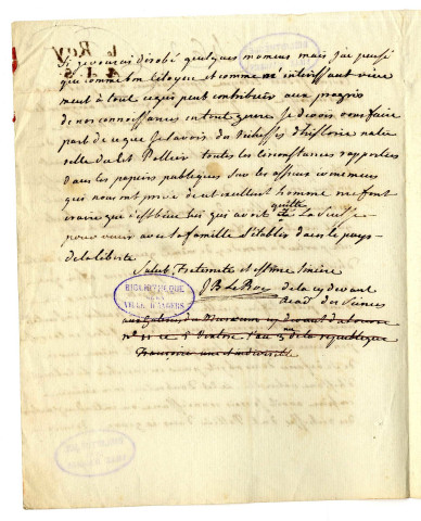 Correspondance de J.-B. Le Roy [à Joseph Lakanal]