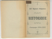 Historique du 335ème régiment d'Infanterie. Campagne 1914-1918