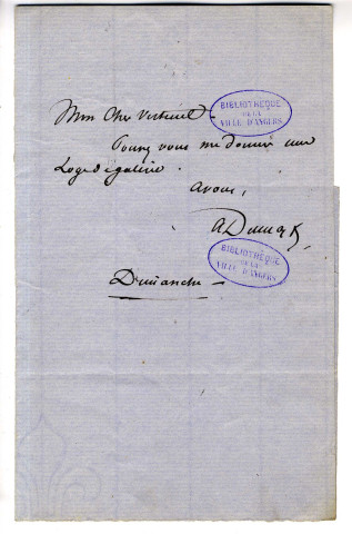 Correspondance d'Alexandre Dumas [à Verteuil]