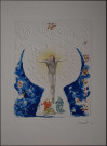 L'Hostie. Gravure sur cuivre criblée et lithographie en couleur signée à la mine de plomb par Salvador Dali