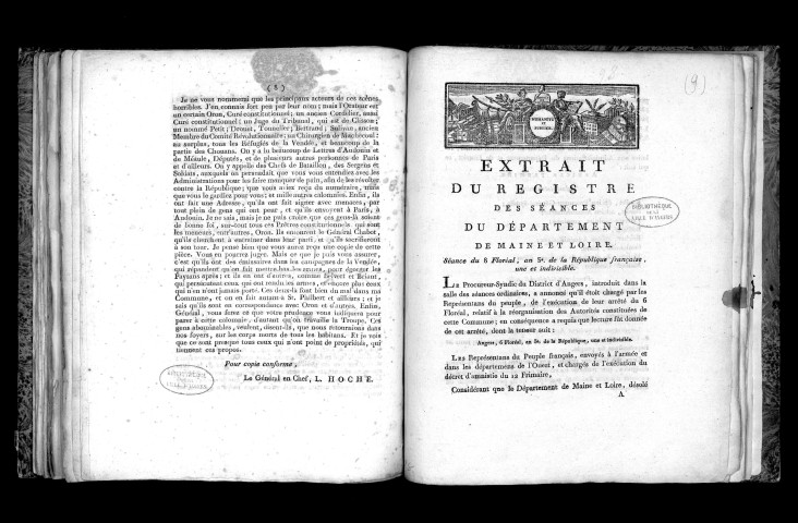 Extrait du registre des séances du département de Maine-et-Loire (10 ventôse an IV)