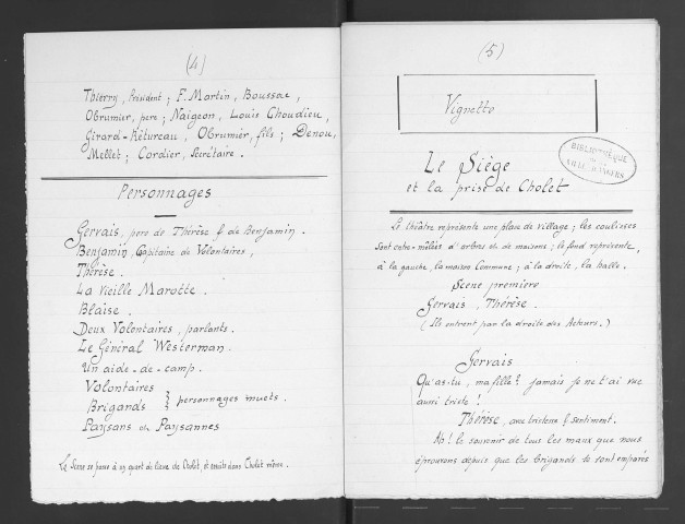 Le siège et la prise de Cholet ou la destruction des Brigands de la Vendée, pièce patriotique et en prose, attribuée sans preuve certaine à un acteur du théâtre d'Angers Le Sénéchal dit Clairfons