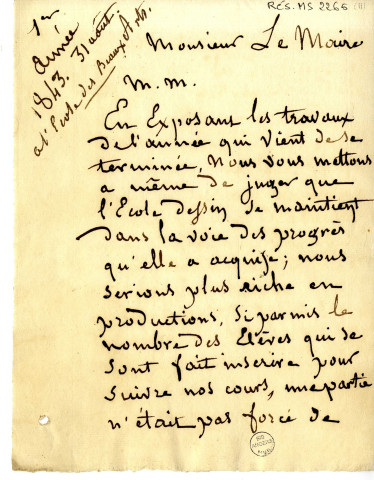 Discours de Jean-Michel Mercier, de Versailles, peintre d'histoire, aux distributions des prix de l'Ecole de dessin d'Angers dont il était directeur