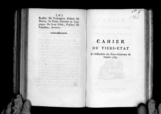 Cahier du tiers-état à l'assemblée des Etats-Généraux de 1789