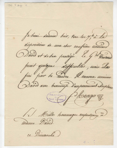 Correspondance de François Arago [à Pierre-Jean David d'Angers]
