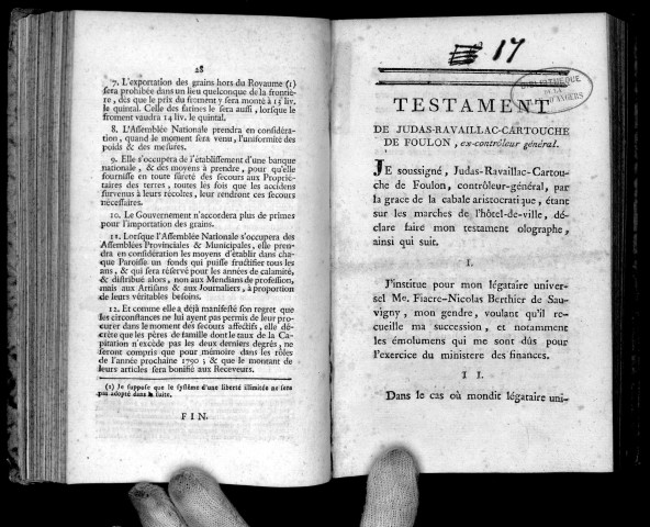 Testament de Judas-Ravaillac-Cartouche de Foulon, ex-contrôleur-général