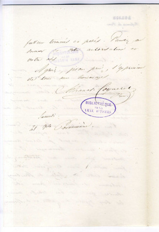 Correspondance du pasteur A. Coquerel père, avec Pierre-Jean David d'Angers