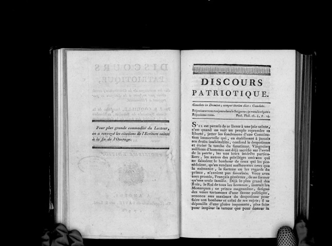 Discours patriotique sur les avantages de la constitution, considérés par rapport à la religion et par rapport à l'humanité, par J.-B. Coquille, aumônier de la garde nationale de Beaufort et membre de la société des Amis de la constitution d'Angers