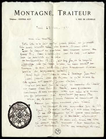 Lettre de Prosper Montagné