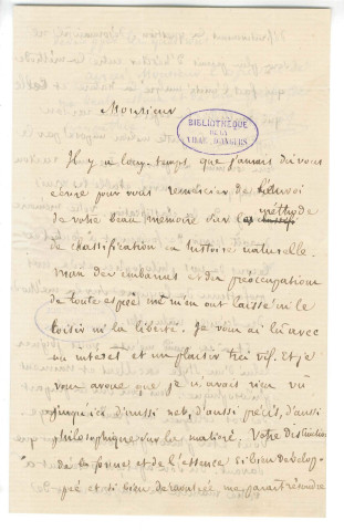 Correspondance de Vacherot [à Gubler]