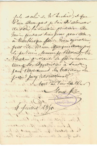 Correspondance de Roux (?) à Adolphe Gubler