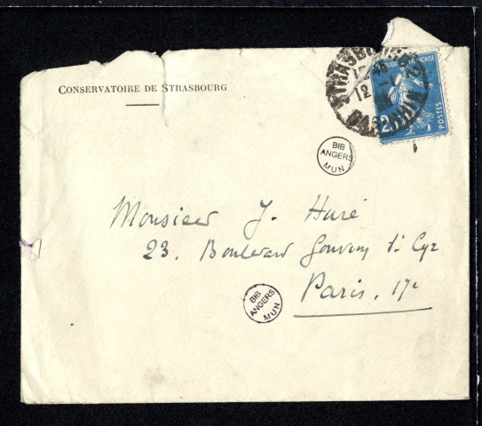 Lettre de Guy Ropartz à Jean Huré