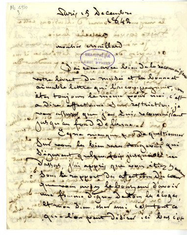 3 - Lettre à M. Maillard du 15 décembre 1842