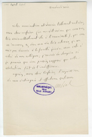 Correspondance de Gabriel Andral [au docteur Gubler]