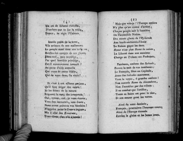 La souveraineté du peuple, chant lyrique ; composé par le citoyen T. Grille ; professeur de belles-lettres à l'Ecole centrale du département de Maine et Loire ; et exécuté par le Conservatoire de musique du même département, dans le temple des fêtes décadaires ; à Angers, le 30 Ventôse an 6 de la République française.