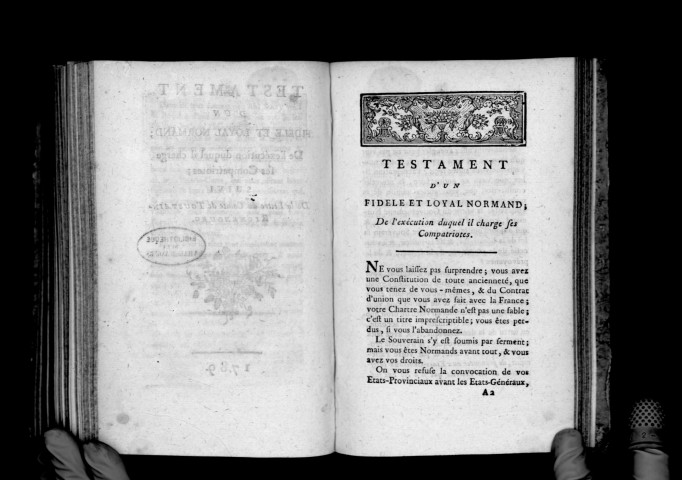 Testament d'un fidèle et loyal Normand, suivi d'une lettre au comte de Toustain-Richebourg