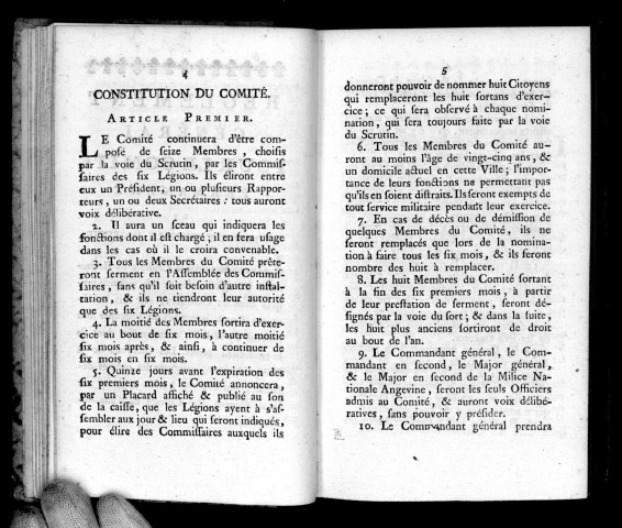 Règlement général pour le comité permanent et la milice nationale angevine