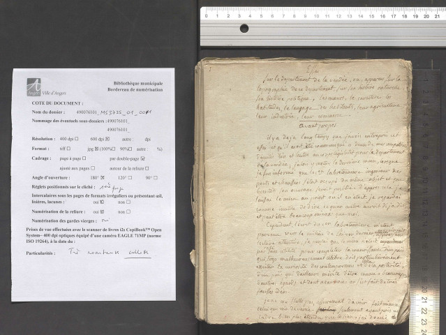 "Essai sur le département de la Vendée, ou apperçus sur la topographie de ce département, sur son histoire naturelle, son histoire politique, les moeurs, le caractère, les habitudes, le langage des habitants, leur agriculture, leur industrie, leur commerce"