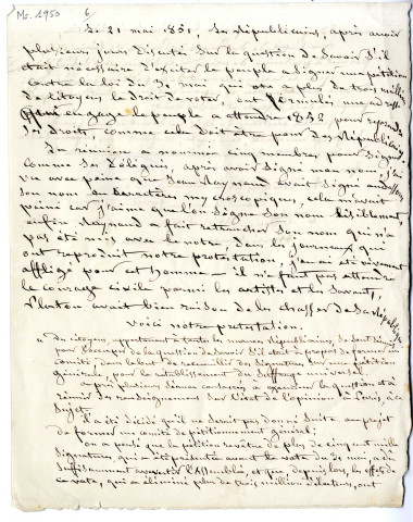 6 - Protestation contre la loi du 3 mai 1851