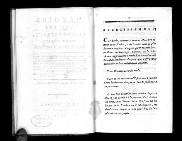 Mémoire sur les Etats-Généraux, leurs droits et la manière de les convoquer, par M. le comte d'Entraigues