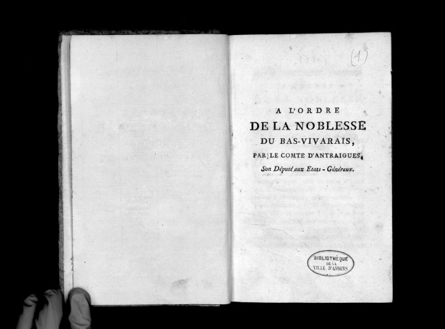 À l'ordre de la noblesse du Bas-Vivarais, par le comte d' Antraigues, son député aux États généraux