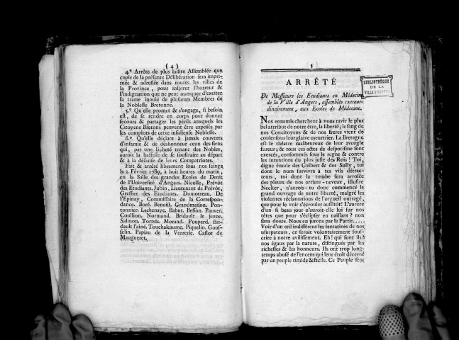 Discours prononcé à l'assemblée des étudiants en droit d'Angers, par M. Jubin, lieutenant de prévôt et greffier de messieurs les étudiants de droit