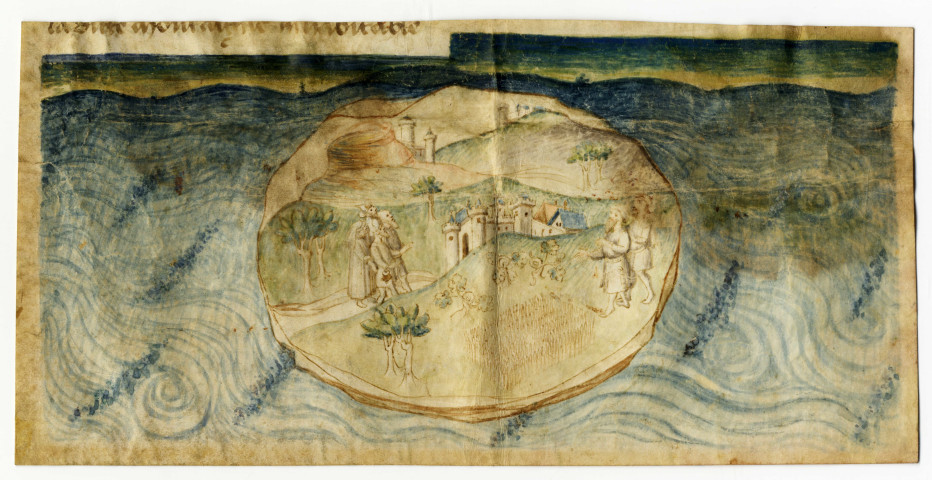 Livre des Merveilles du monde ou secrets de l'histoire naturelle, feuillets découpés de l'île de Mélos et de la terre de Média, enluminés par le maître de Marguerite d'Orléans