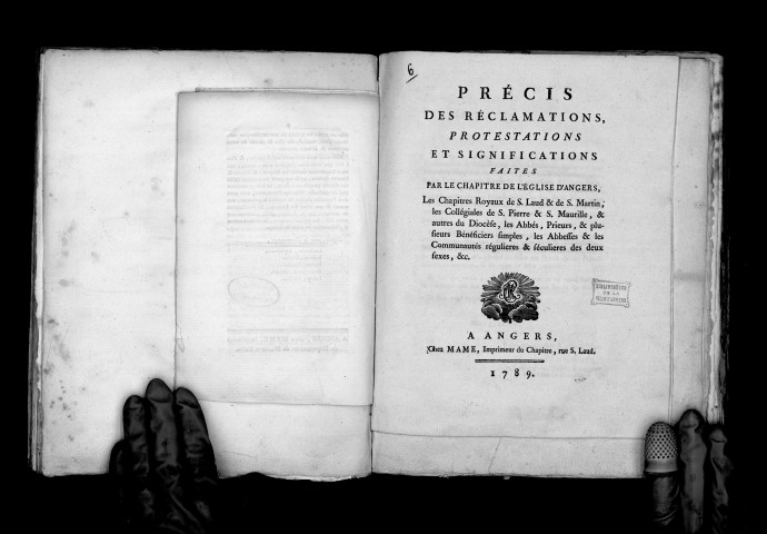 Précis des réclamations, protestations et significations faites par le chapitre de l'Eglise d'Angers