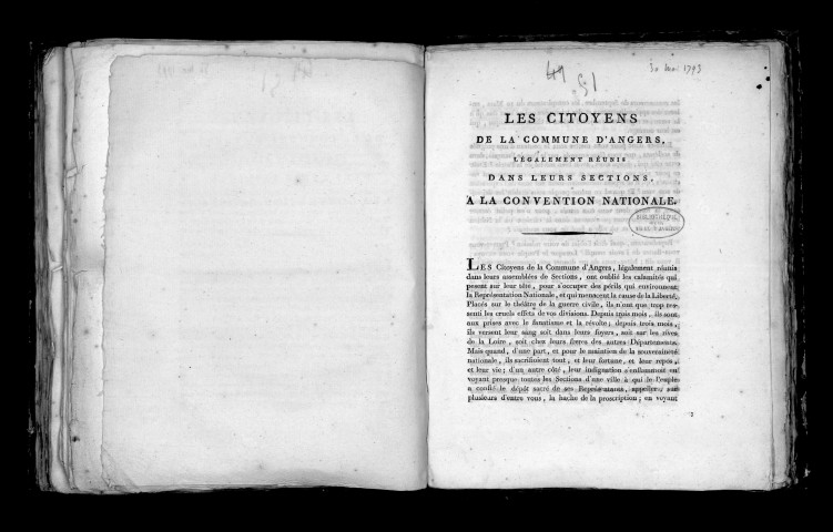 Levée de trois cent mille hommes. Circulaire des membres composant le directoire du district d'Angers, en date du 7 mars 1793