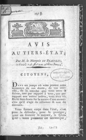 Avis au Tiers-État [suivi de Modèle de doléances, pour les paroisses de l'Anjou]
