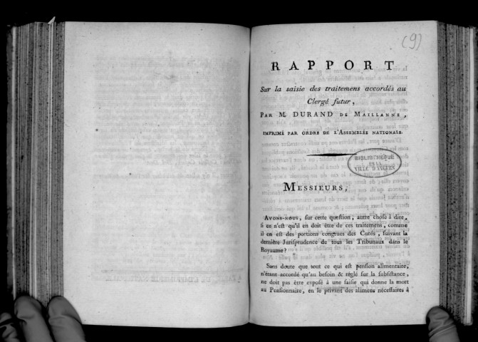 Rapport sur la saisie des traitements accordés au clergé futur, par M. Durand de Maillane